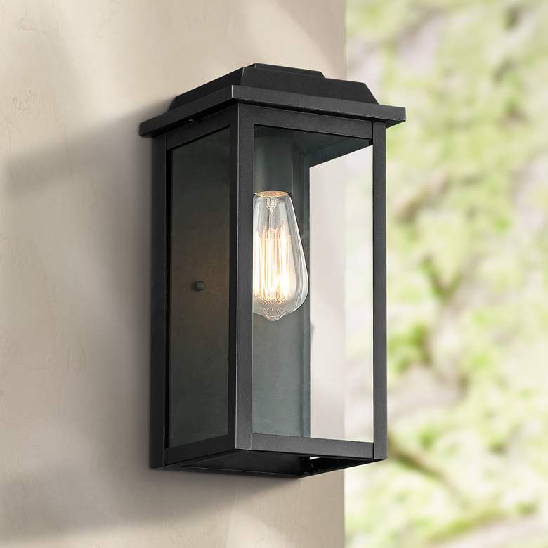 Eastcrest 14&quot; High Textured Black Finish Steel Outdoor Wall Light