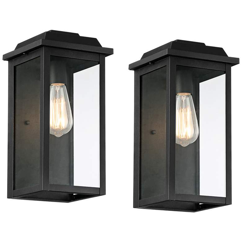Image 1 Eastcrest 14"H Textured Black Finish Steel Outdoor Wall Light Set of 2