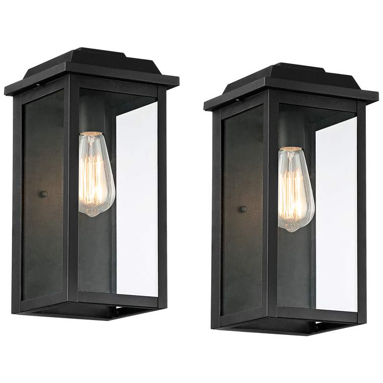 Image 2 Eastcrest 14"H Textured Black Finish Steel Outdoor Wall Light Set of 2