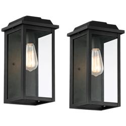 Eastcrest 14"H Textured Black Finish Steel Outdoor Wall Light Set of 2