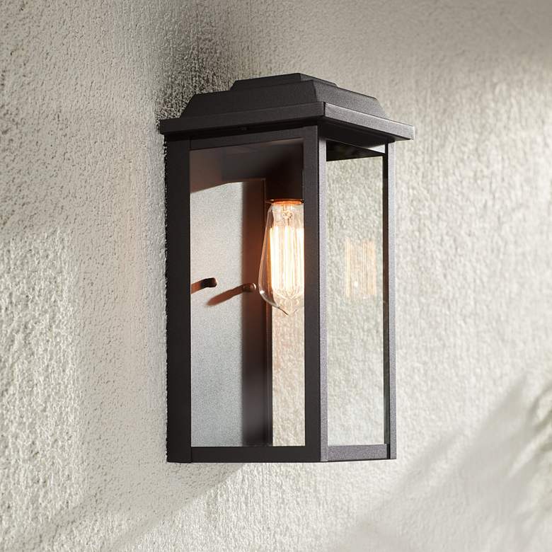 Image 7 Eastcrest 14 inchH Textured Black Finish Steel Outdoor Wall Light Set of 2 more views
