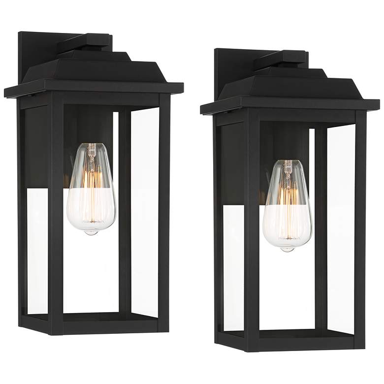 Image 2 Eastcrest 15 1/4 inchH Textured Black Steel Outdoor Wall Light Set of 2