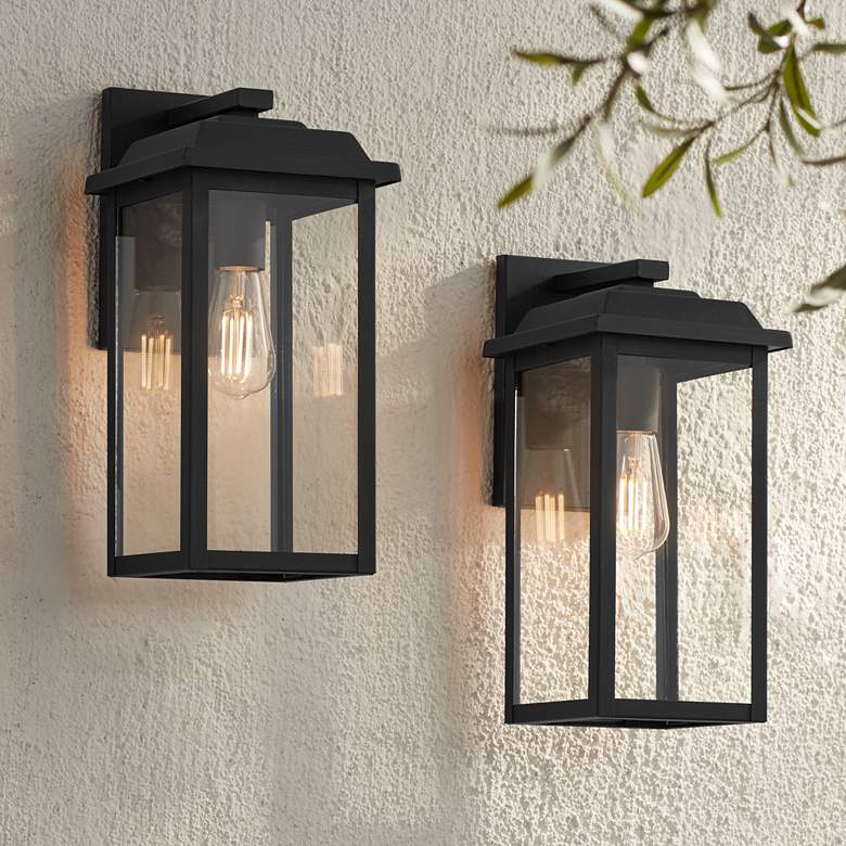 Image 1 Eastcrest 15 1/4 inchH Textured Black Steel Outdoor Wall Light Set of 2