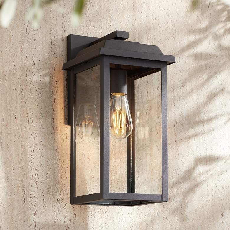 Image 7 Eastcrest 15 1/4 inchH Textured Black Steel Outdoor Wall Light Set of 2 more views