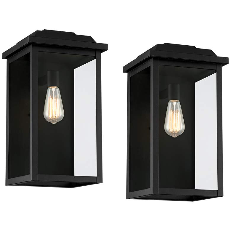Image 1 Eastcrest 18 1/2 inchH Textured Black Steel Outdoor Wall Light Set of 2