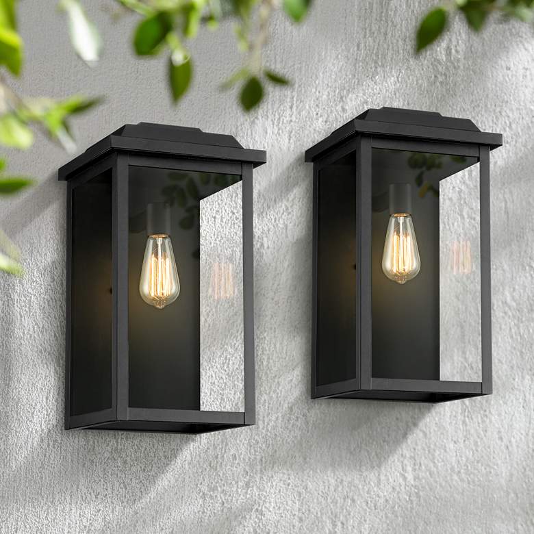 Image 1 Eastcrest 18 1/2"H Textured Black Steel Outdoor Wall Light Set of 2