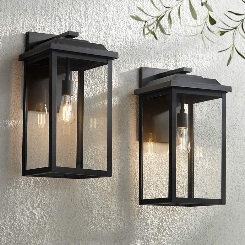 Image 1 Eastcrest 20 1/2 inchH Textured Black Steel Outdoor Wall Light Set of 2