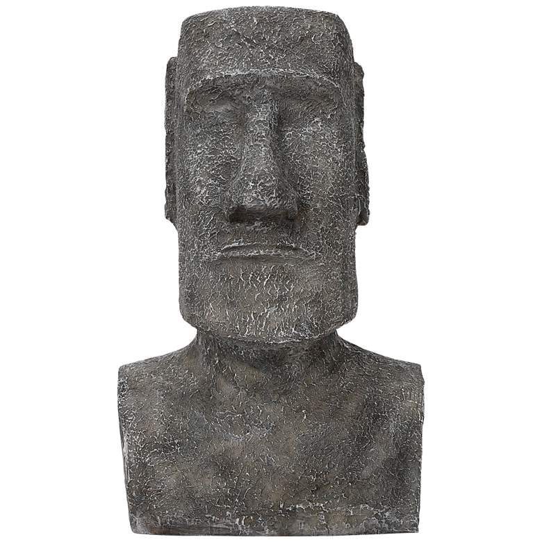 Image 2 Easter Island Head 15 inchH Gray Statue with Solar LED Spotlight more views