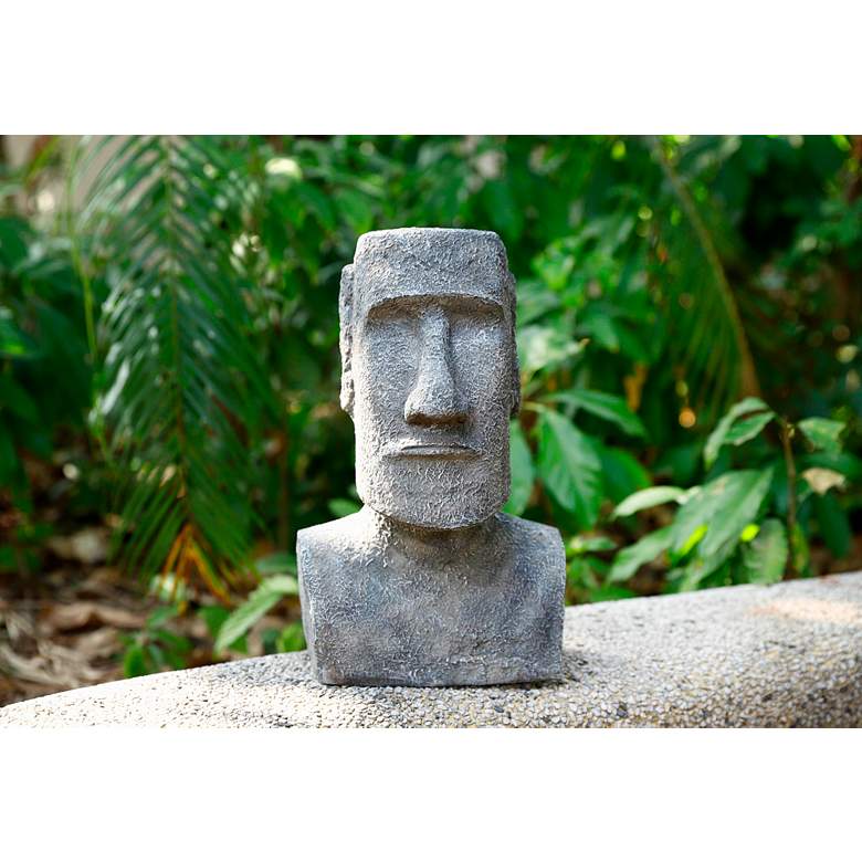 Image 5 Easter Island Head 15"H Gray Statue with Solar LED Spotlight more views