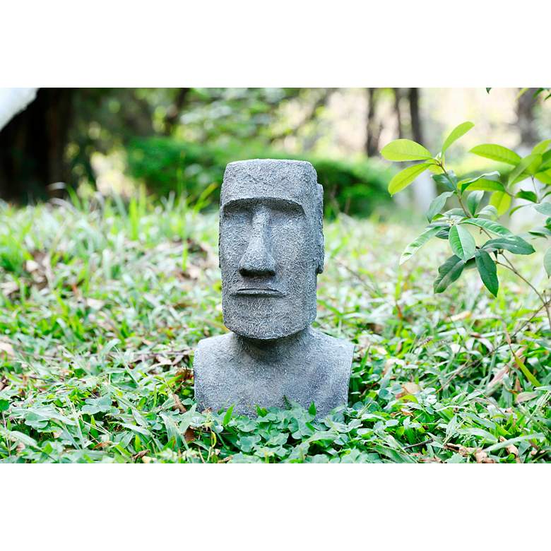 Image 6 Easter Island Head 15"H Gray Statue with Solar LED Spotlight more views