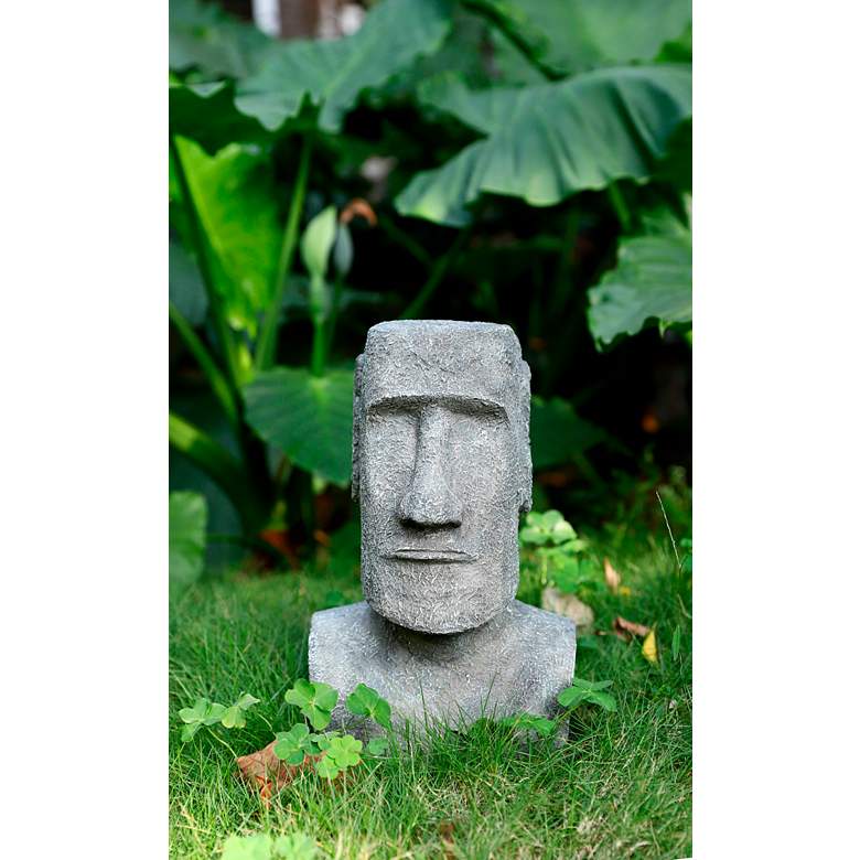 Image 7 Easter Island Head 15"H Gray Statue with Solar LED Spotlight more views