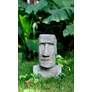 Easter Island Head 15"H Gray Statue with Solar LED Spotlight
