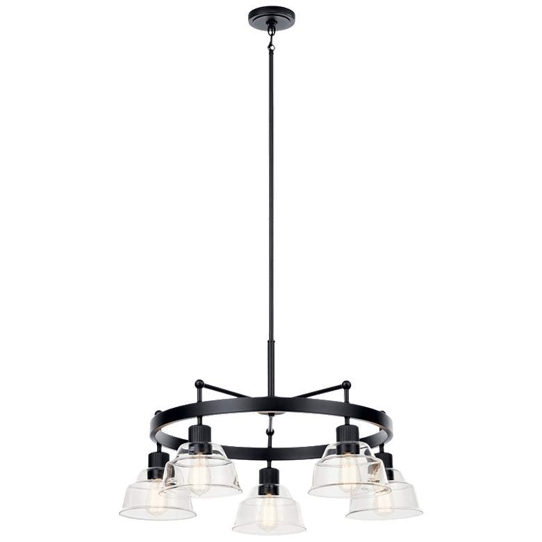 Image 1 Eastmont 31 1/2" Wide Black 5-Light Wagon Wheel Chandelier