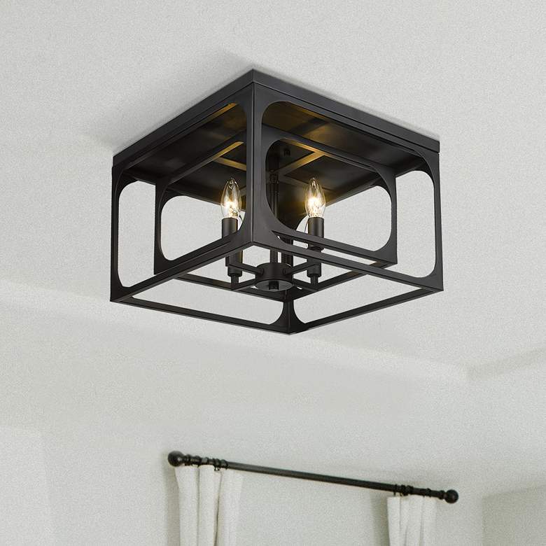 Image 1 Easton 15"W Matte Black 4-Light Double Layer Ceiling Light