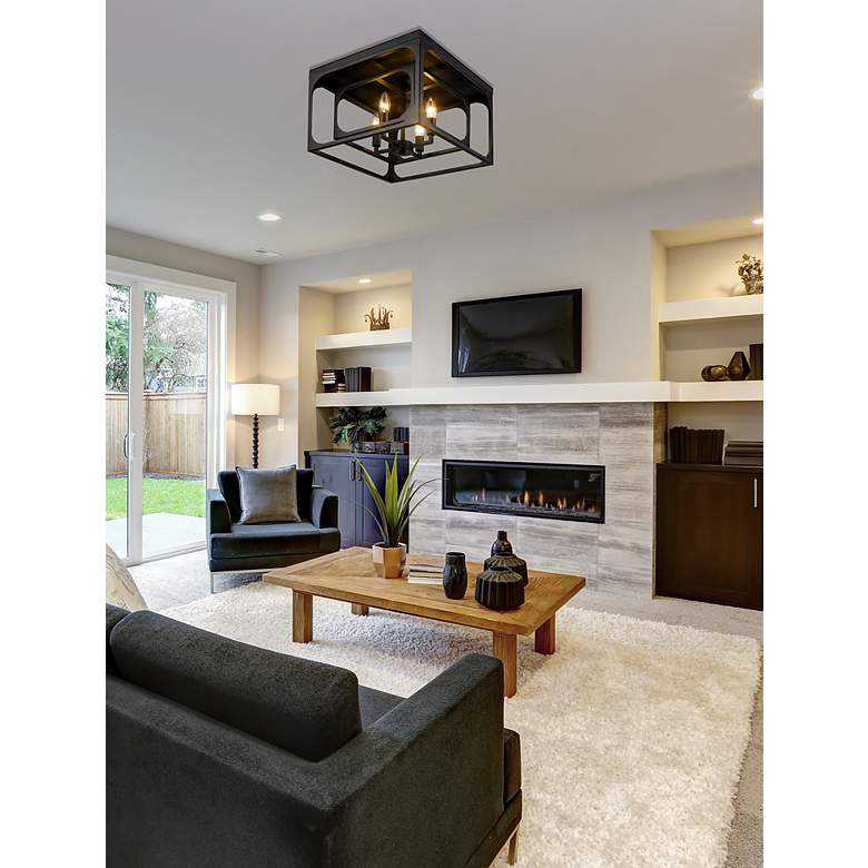 Image 3 Easton 15"W Matte Black 4-Light Double Layer Ceiling Light more views