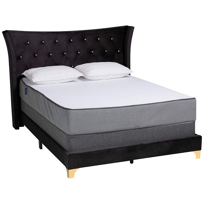 Image 2 Easton Black Velvet Fabric Queen Size Panel Bed