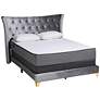 Easton Gray Velvet Fabric Queen Size Panel Bed
