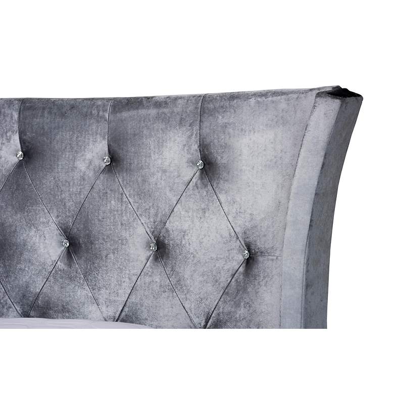 Image 3 Easton Gray Velvet Fabric Queen Size Panel Bed more views
