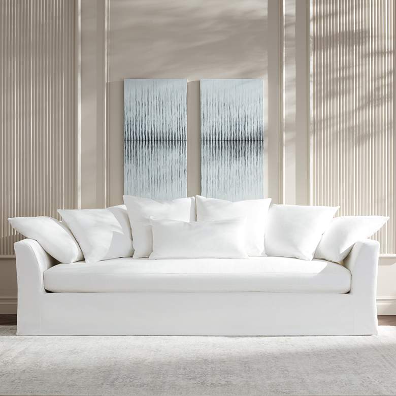 Image 2 Easton Pearl 98" Wide White Fabric Slipcover Sofa