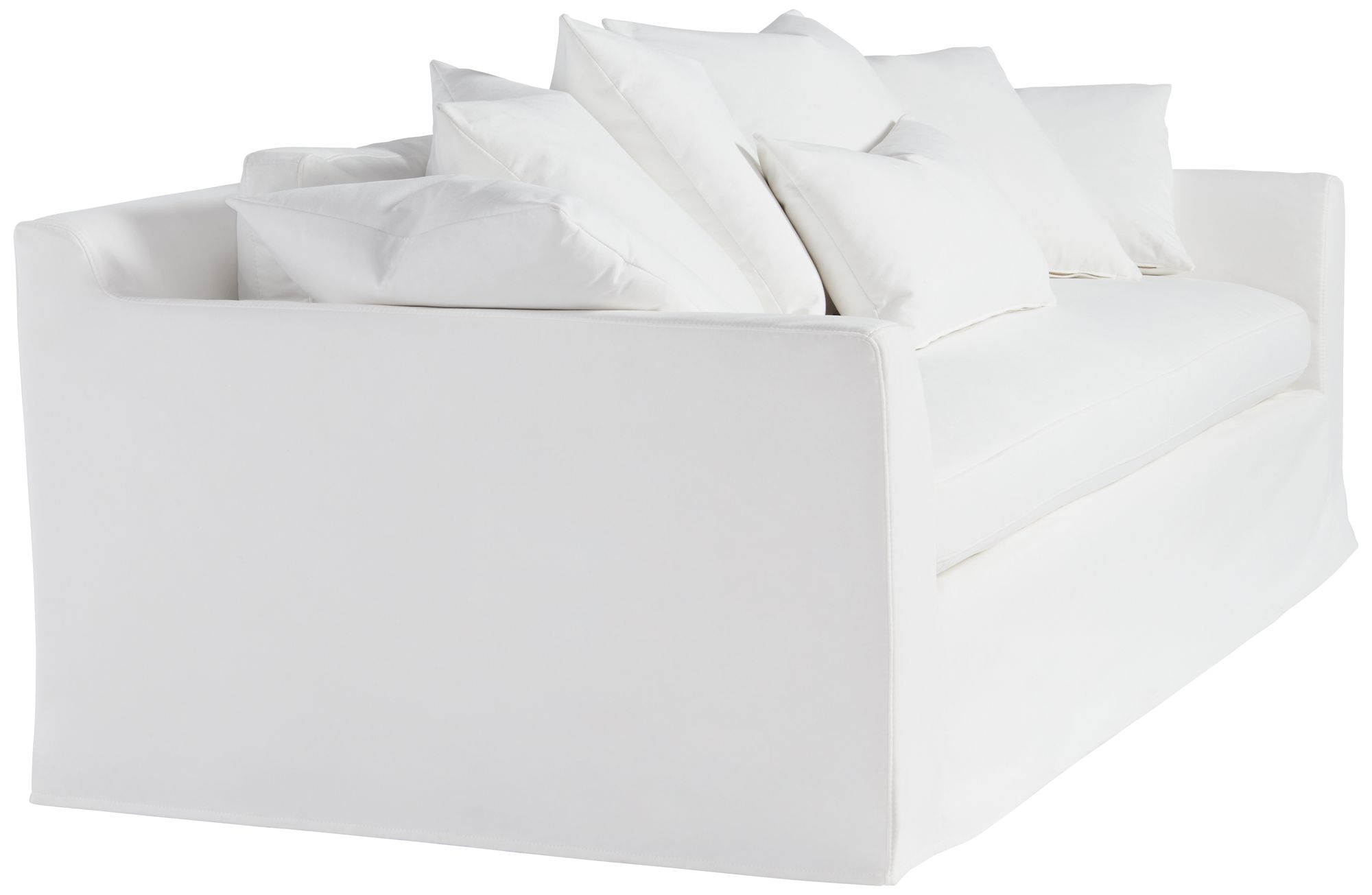 Easton Pearl 98" Wide White Fabric Slipcover Sofa in scene
