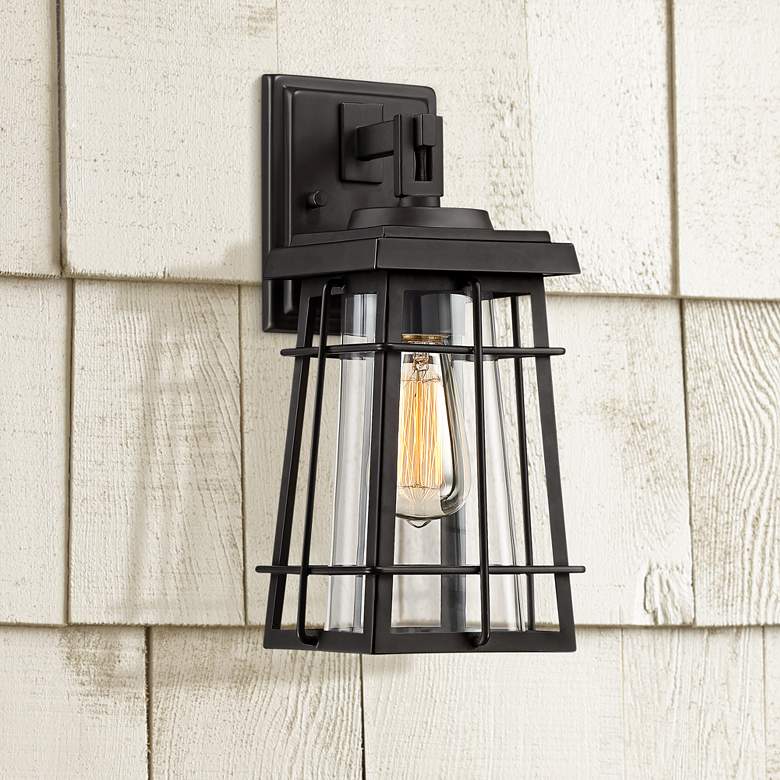 Image 1 Easton Port 14 inch High Black Caged Outdoor Wall Light