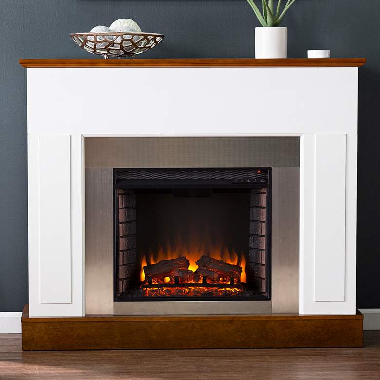 Image 1 Eastrington 50" Wide White Tobacco Wood LED Fireplace