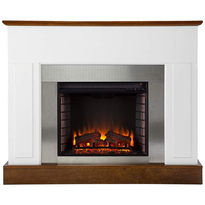 Image 4 Eastrington 50" Wide White Tobacco Wood LED Fireplace more views