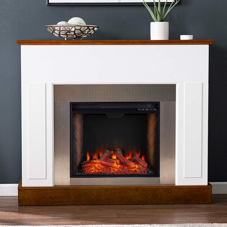 Image 1 Eastrington 50 inch Wide White Tobacco Wood LED Smart Fireplace