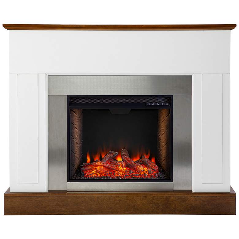Image 4 Eastrington 50 inch Wide White Tobacco Wood LED Smart Fireplace more views