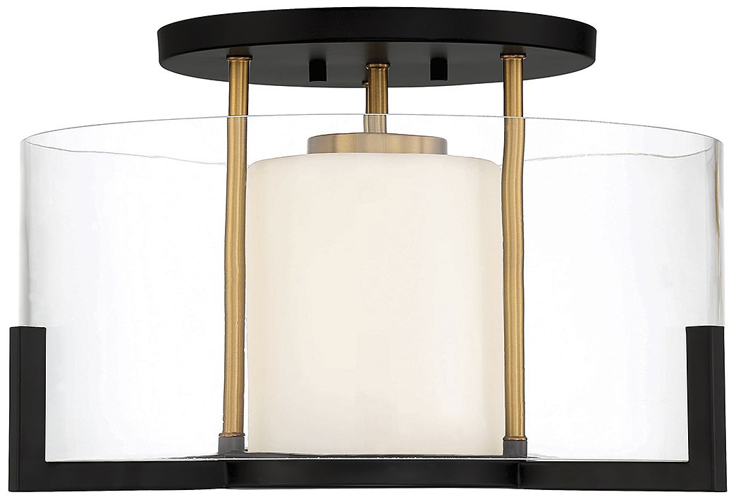Eaton 1-Light Ceiling Light in Matte Black with Warm Brass Accents