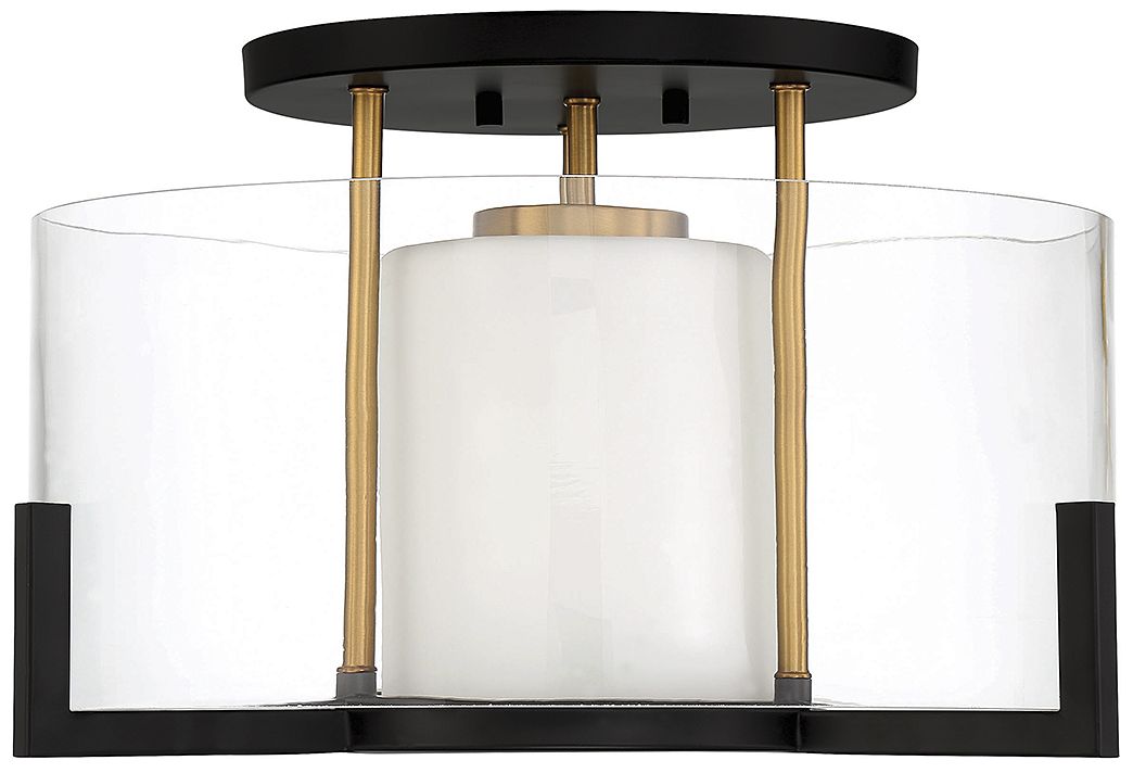 Image 2 Eaton 1-Light Ceiling Light in Matte Black with Warm Brass Accents more views