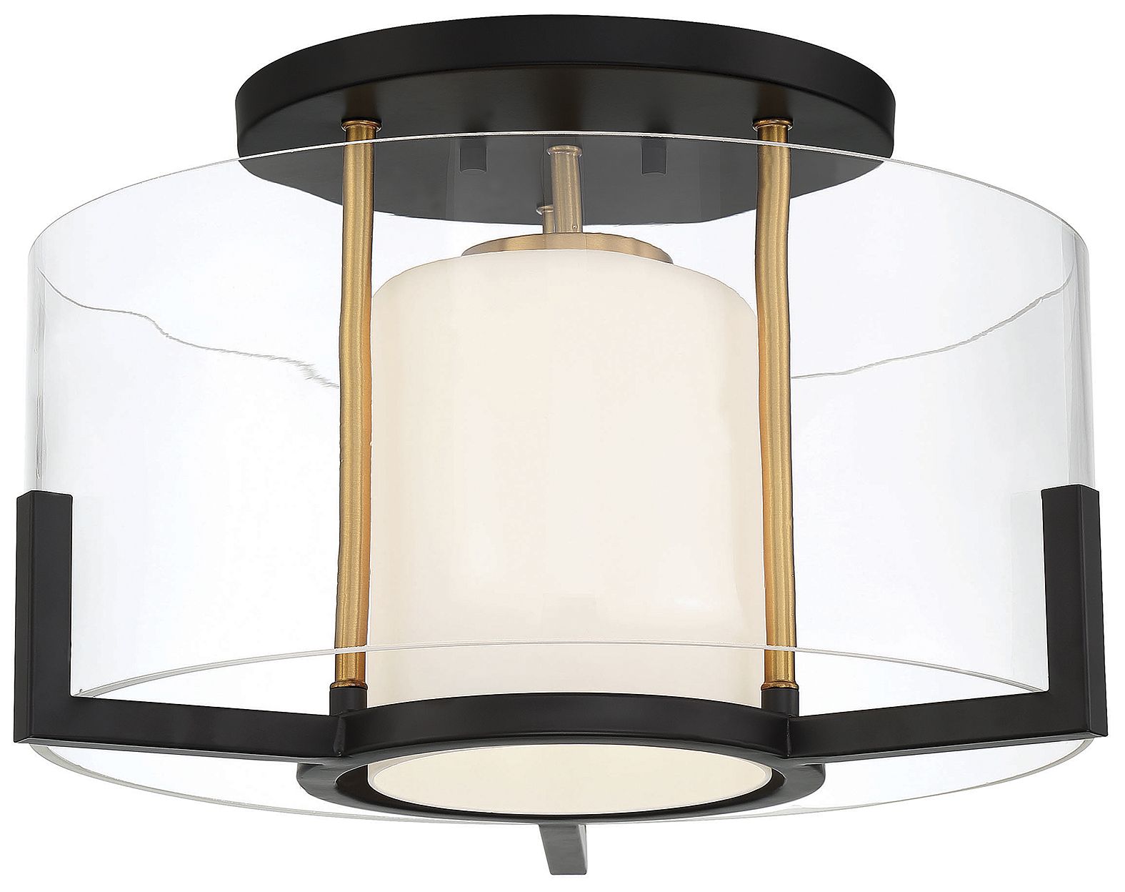 Image 3 Eaton 1-Light Ceiling Light in Matte Black with Warm Brass Accents more views