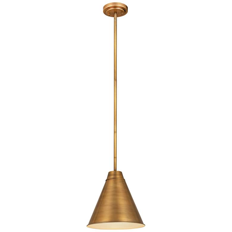 Image 1 Eaton 12" Wide Rubbed Brass Cone Mini Pendant