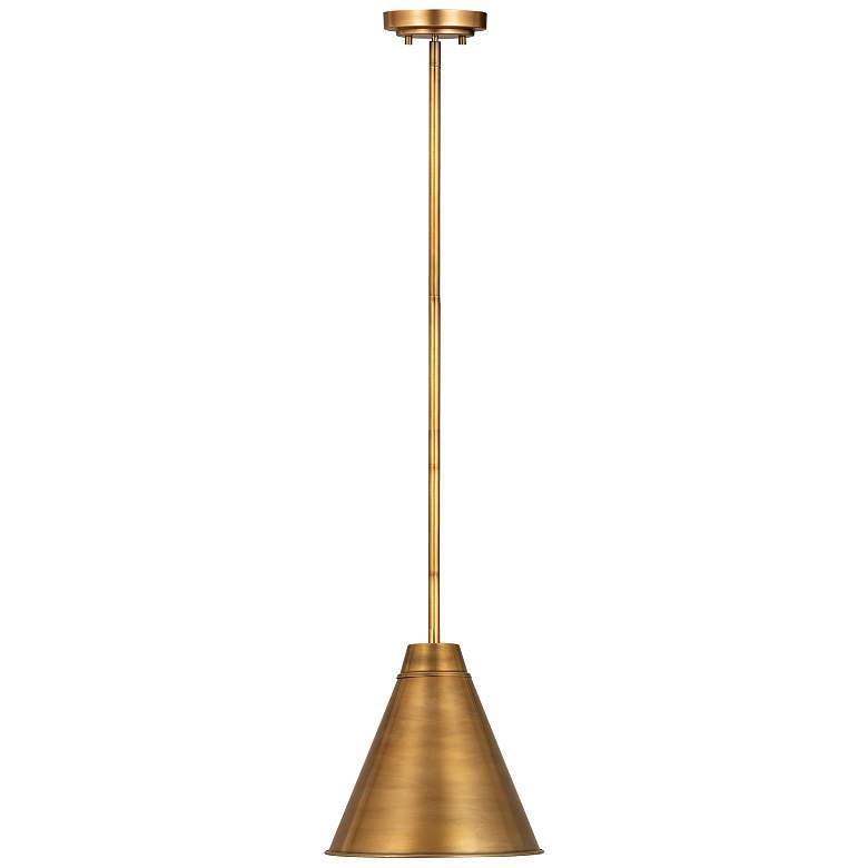 Image 4 Eaton 12" Wide Rubbed Brass Cone Mini Pendant more views