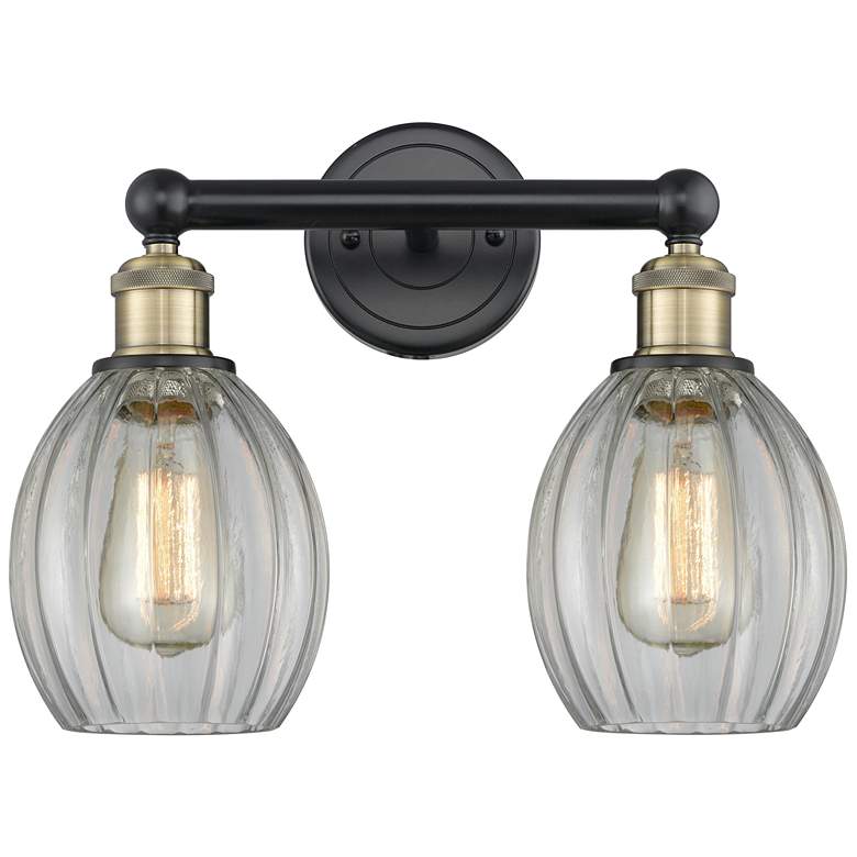 Image 1 Eaton 14.5"W 2 Light Black Antique Brass Bath Vanity Light With Clear