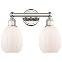 Eaton 14.5"W 2 Light Polished Nickel Bath Vanity Light With White Shad
