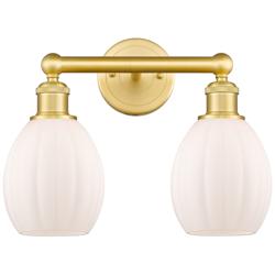 Eaton 14.5"W 2 Light Satin Gold Bath Vanity Light With Matte White Sha