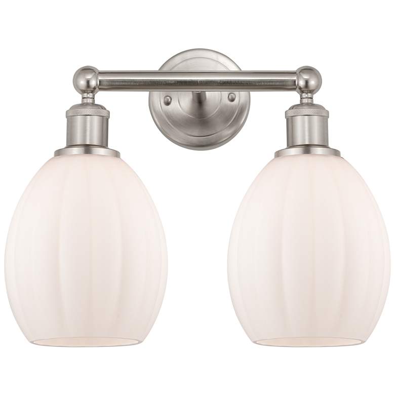 Image 1 Eaton 15" 2-Light Brushed Satin Nickel Bath Light w/ Matte White Shade