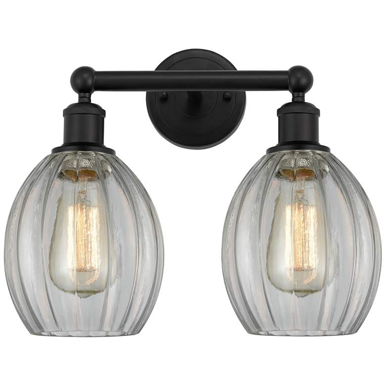 Image 1 Eaton 15" 2-Light Matte Black Bath Light w/ Clear Shade