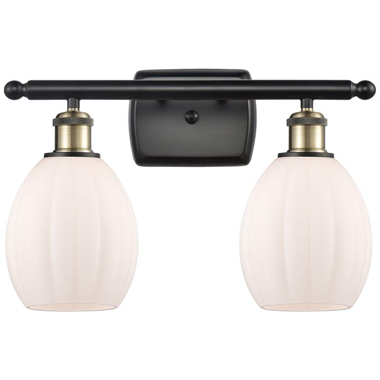 Image 1 Eaton 16" 2-Light Black Antique Brass Bath Light w/ Matte White Shade