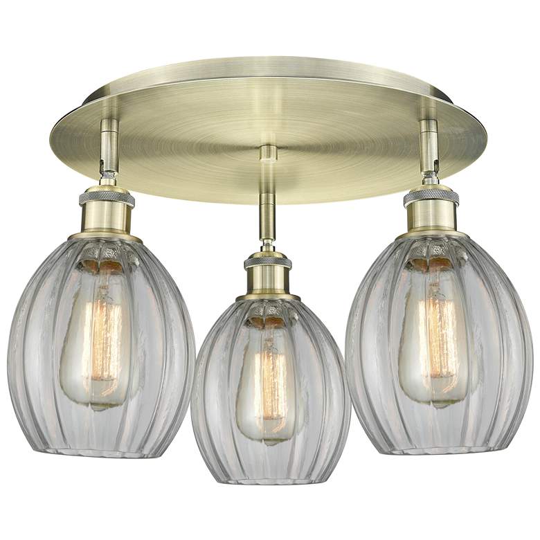 Image 1 Eaton 17.25" Wide 3 Light Antique Brass Flush Mount With Clear Glass S