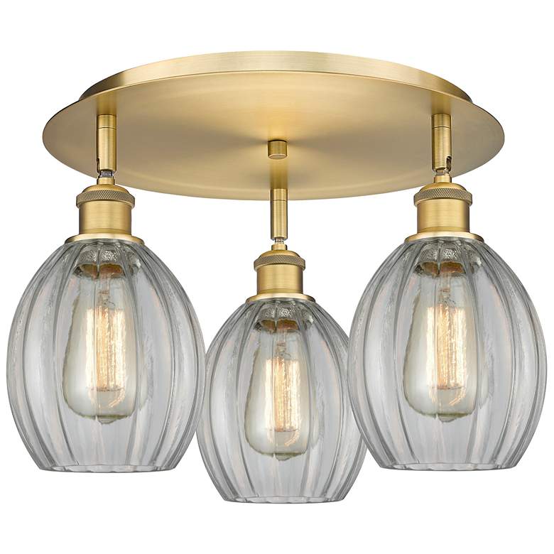 Image 1 Eaton 17.25" Wide 3 Light Brushed Brass Flush Mount With Clear Glass S