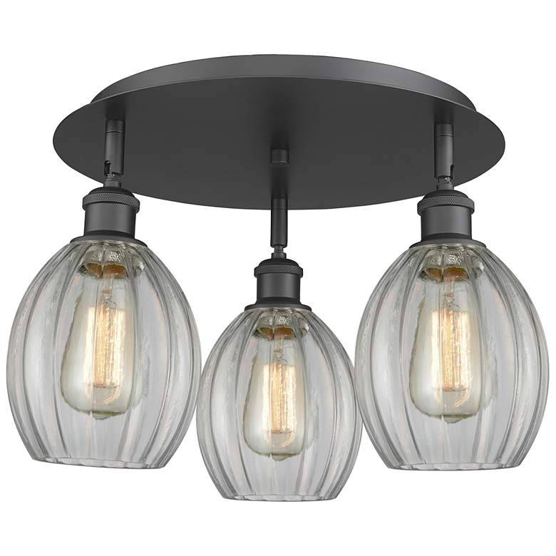 Image 1 Eaton 17.25" Wide 3 Light Matte Black Flush Mount With Clear Glass Sha