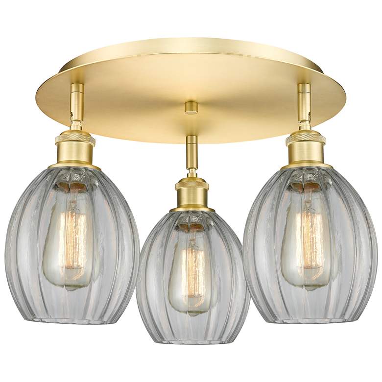 Image 1 Eaton 17.25" Wide 3 Light Satin Gold Flush Mount With Clear Glass Shad