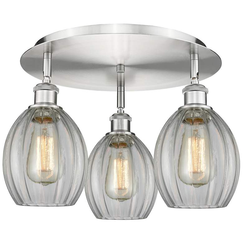 Image 1 Eaton 17.25" Wide 3 Light Satin Nickel Flush Mount With Clear Glass Sh