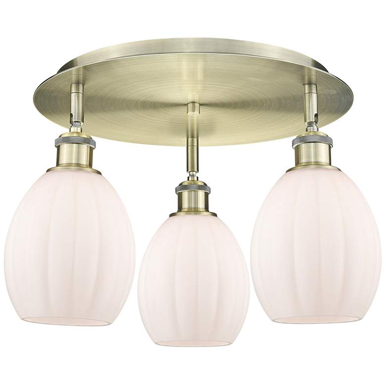 Image 1 Eaton 17.25"W 3 Light Antique Brass Flush Mount w/ Matte White Glass S
