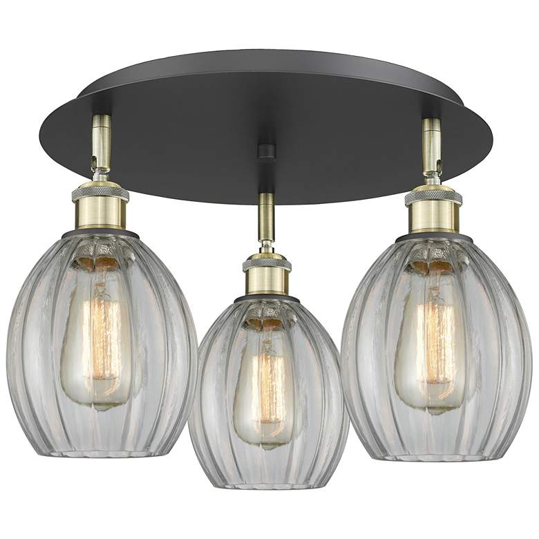 Image 1 Eaton 17.25"W 3 Light Black Antique Brass Flush Mount w/ Clear Glass S