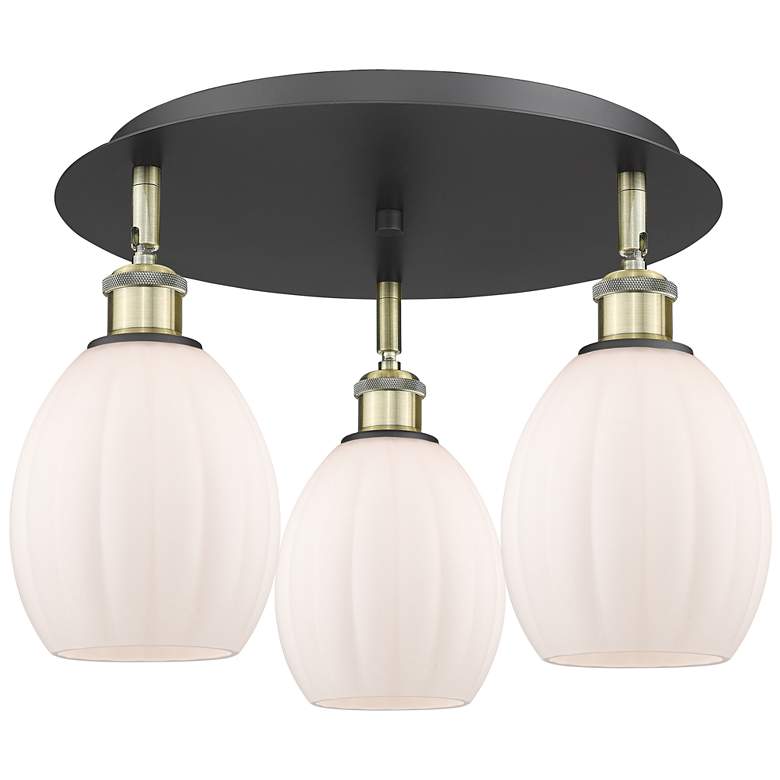 Image 1 Eaton 17.25"W 3 Light Black Antique Brass Flush Mount w/ White Shade