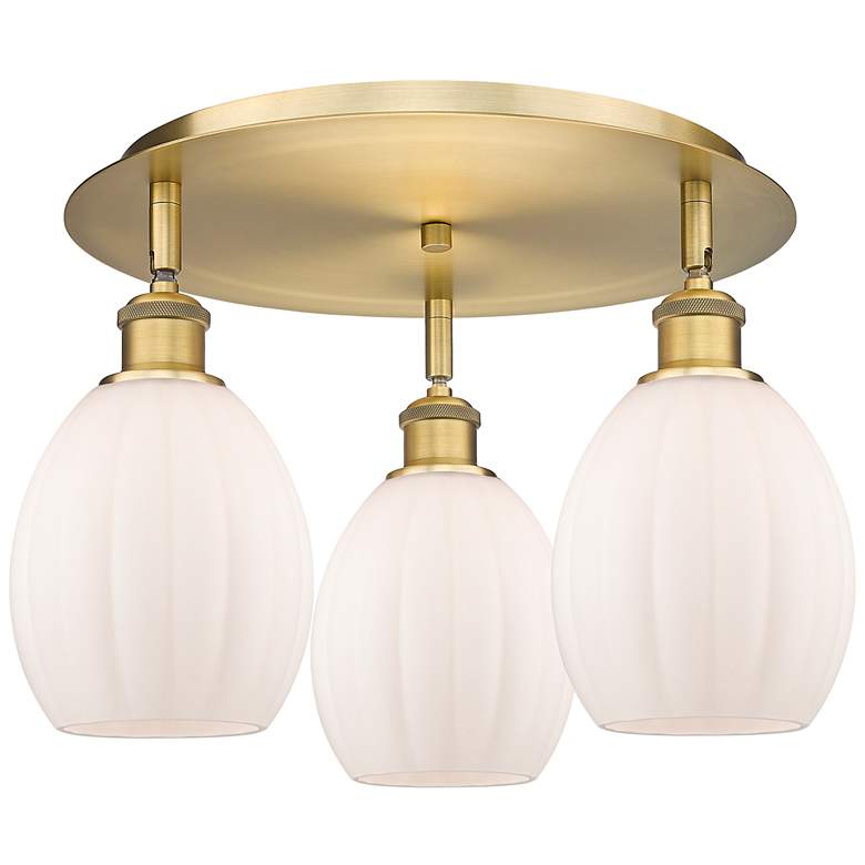 Image 1 Eaton 17.25"W 3 Light Brushed Brass Flush Mount w/ Matte White Glass S