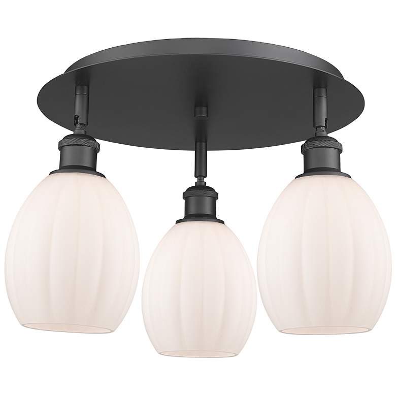 Image 1 Eaton 17.25"W 3 Light Matte Black Flush Mount With Matte White Glass S